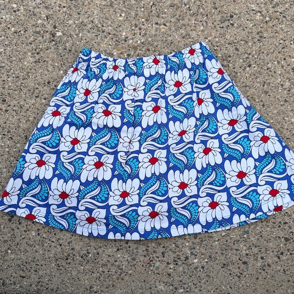 Hanna Andersson Girls Skater Skirt Size 6–7 Blue Floral 100% Cotton